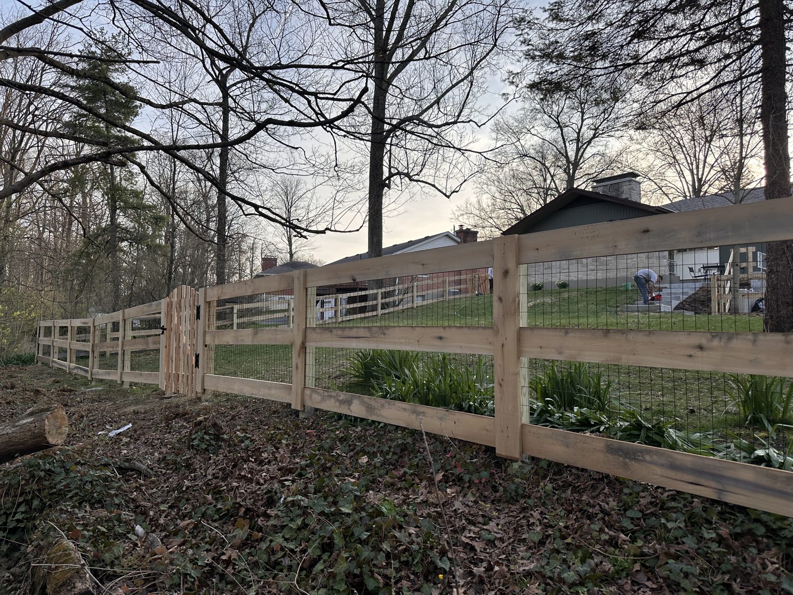 Wood split rail fence and entrance gate in Cincinnati