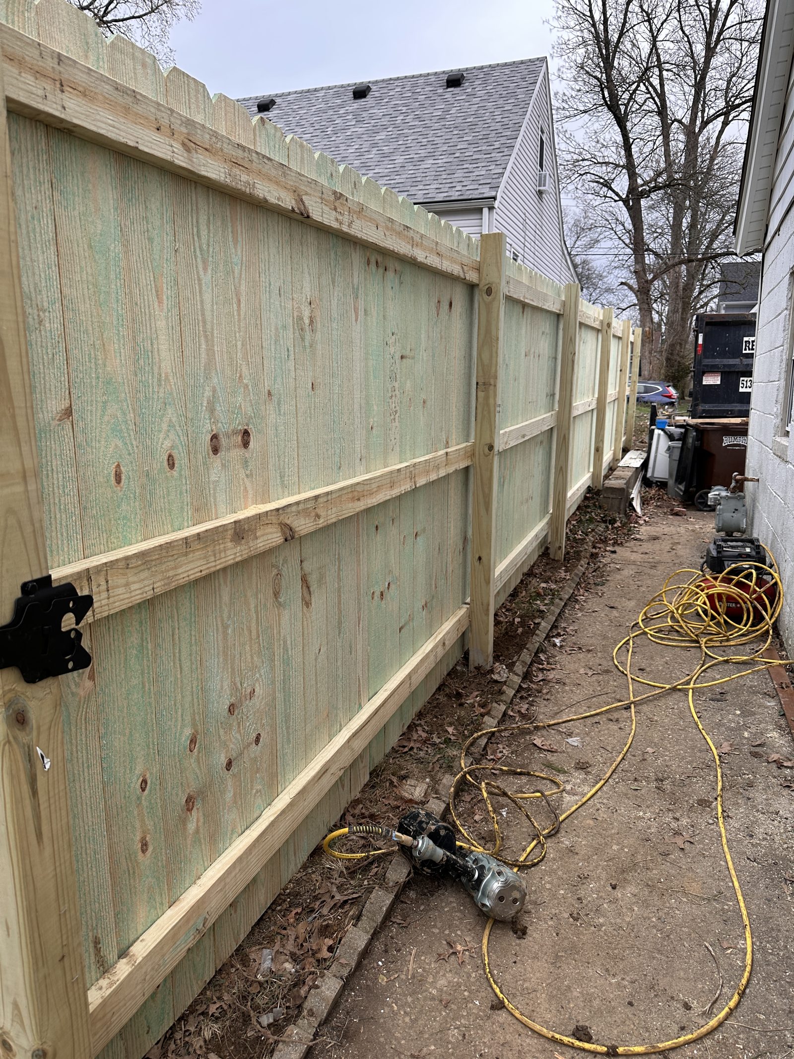 Gate frame assembly during a Cincinnati fence install